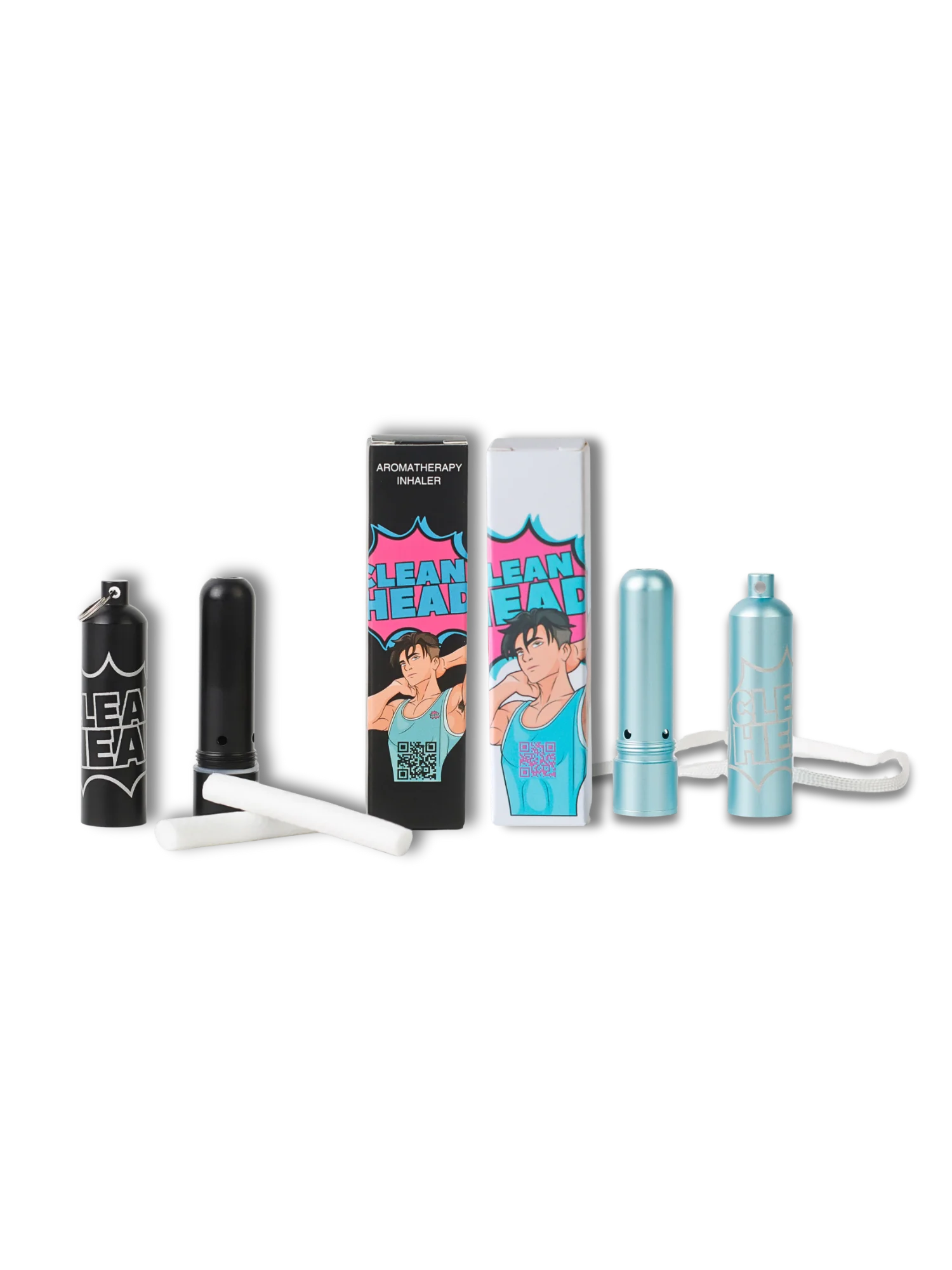 Clean Head Aromatherapy Inhaler - Black and Cyan Editions with refillable wicks